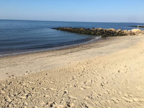 Beach nearby, sun loungers