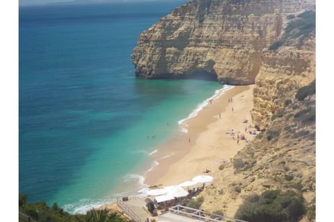 On the beach, sun loungers, beach towels