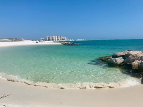 On the beach, sun loungers