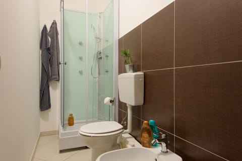 Combined shower/tub, hair dryer, bidet, towels