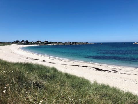 On the beach, sun loungers