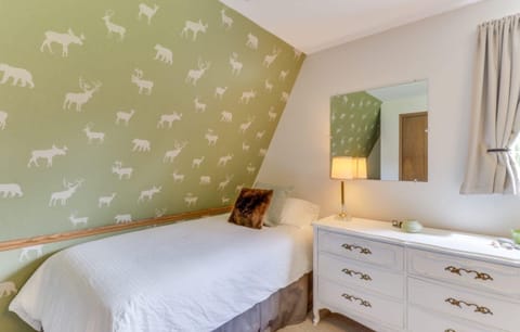 Upstairs second bedroom with single bed and queen bed