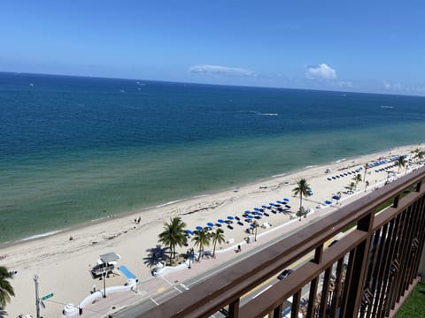 On the beach, sun loungers, beach towels