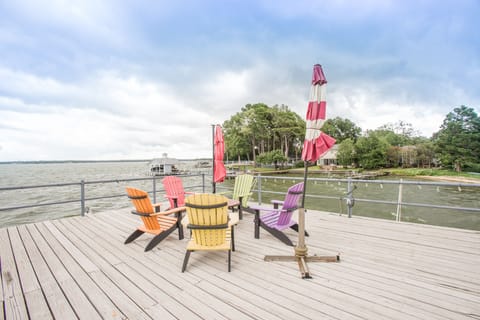 Sun deck is a perfect place to enjoy views of the lake.