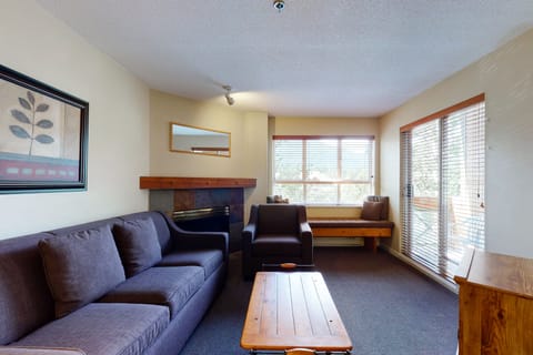 Mountain view condo at Olympic Plaza with balcony & hot tub - walk to lifts Condo in Whistler