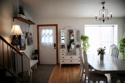 Front entry, refinished antique furniture, dimmer switches on all the lights