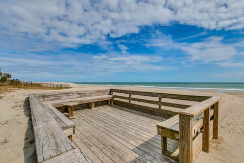 On the beach, sun loungers