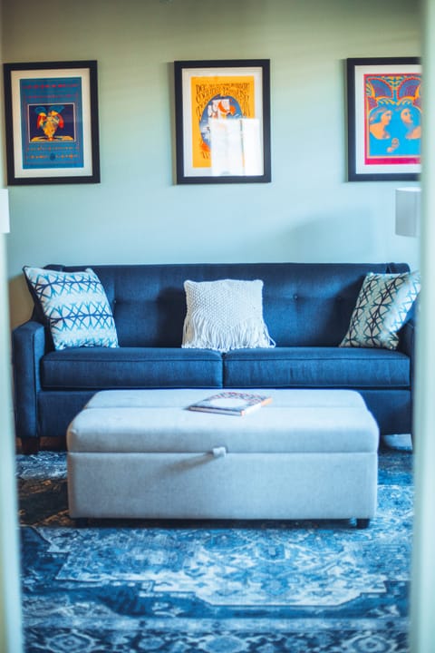 Bonus living room with fold-out sofa and ottoman