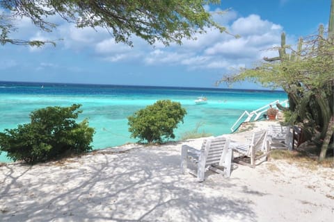 On the beach, sun loungers, beach towels