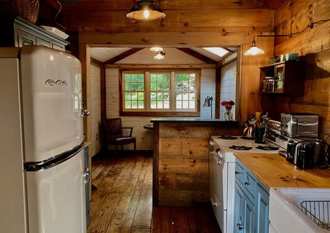 Fridge, oven, stovetop, coffee/tea maker