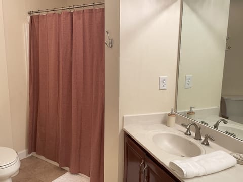 Combined shower/tub, jetted tub, hair dryer, towels