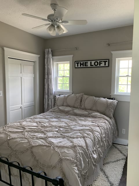 Queen size bed with 2 large closets. Queen air mattress also available.