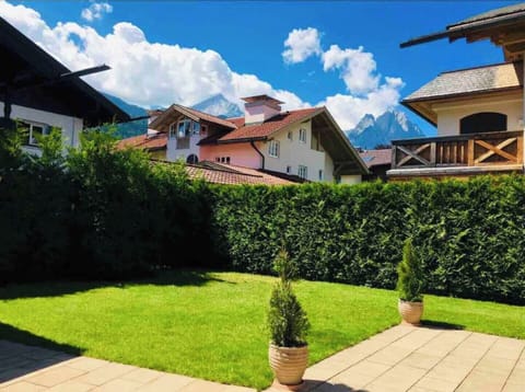 Yard / Terrace # 2 with views of Hausberg, Zugspitze and Kramer mountains.