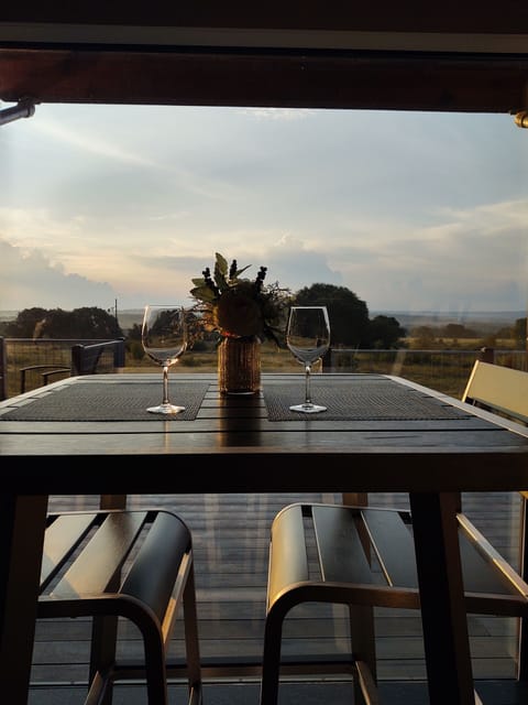 Floor to ceiling window takes in the horizon's perspective.  