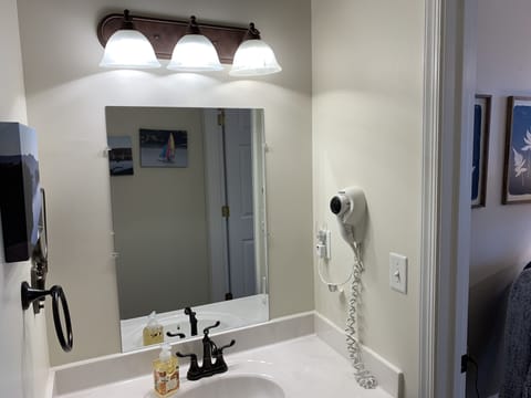 Combined shower/tub, jetted tub, hair dryer, towels