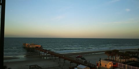 On the beach, sun loungers