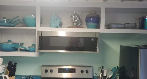 Full-size fridge, microwave, oven, stovetop