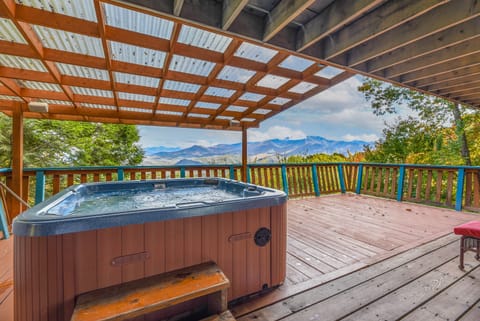 Enjoy the view from the covered Hot Tub on the lower
