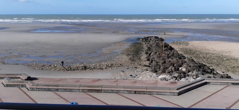 On the beach, sun loungers