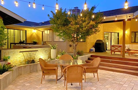 Open piazza with water fall