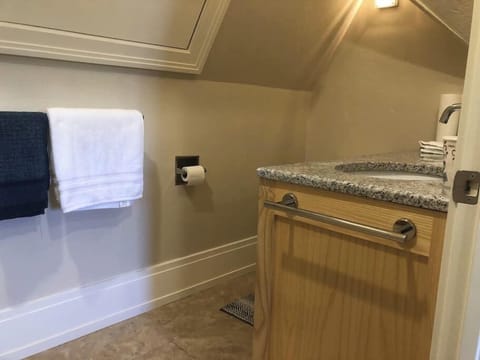 Combined shower/tub, hair dryer, towels