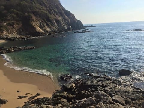 On the beach, sun loungers