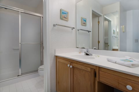 Combined shower/tub, towels