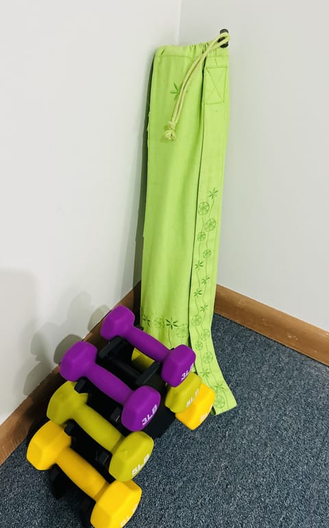 Yoga Mat and Weights for fitness and wellness on your vacation!
