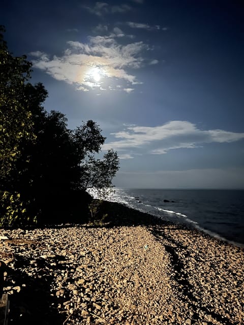 On the beach, sun loungers