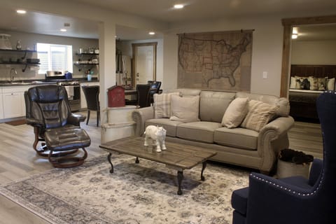 View from entrance (living room, kitchen, dining area and bonus room)