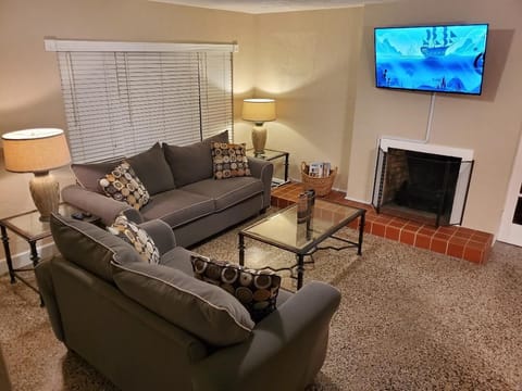 Smart TV, fireplace, video library, stereo