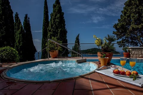Private jacuzzi on the terrace of Croatia Dubrovnik luxury vacation villa by the beach