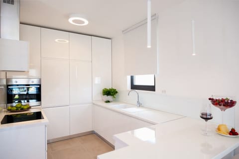 Interior of the modern kitchen on the ground floor of the Croatia luxury villa Trogir 1 for family vacation on Ciovo