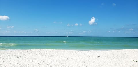 On the beach, sun loungers, beach towels