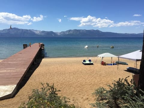 private beach with pier