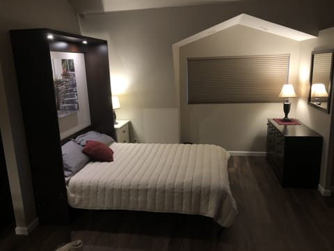 1 bedroom, premium bedding, blackout drapes, iron/ironing board