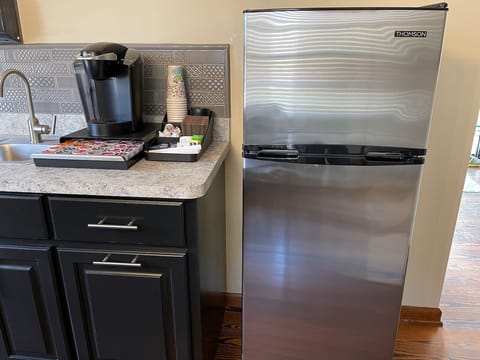 Fridge, microwave, coffee/tea maker, toaster