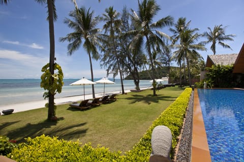 Outdoor pool, sun loungers