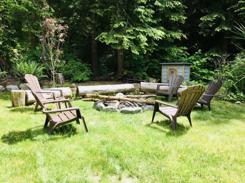 Fire pit in private back yard