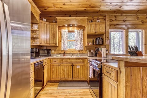 Kitchen fully stocked with all pots, pans, utensils, coffee maker