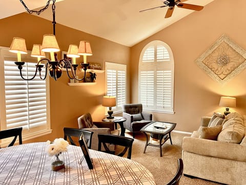 Dinning room and living room with sofabed.