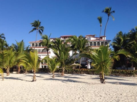 On the beach, sun loungers, beach towels