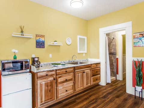 3/4 Bathroom entry shown from kitchenette