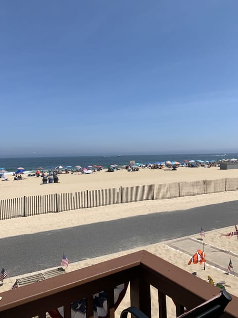 On the beach, sun loungers