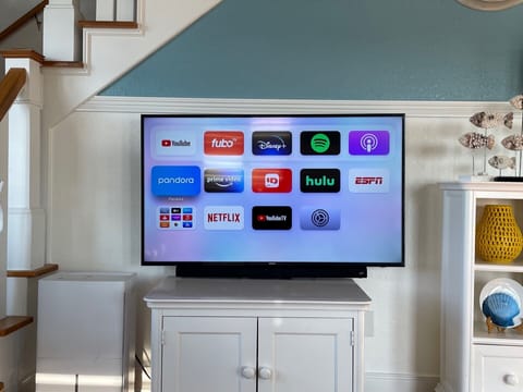 Family room smart TV with lots of available apps 