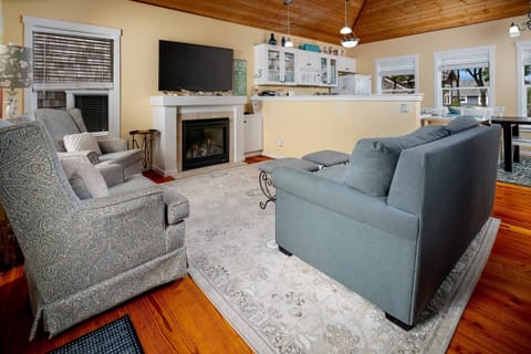 Watch you favorite movies, shows, and sports on this smart tv while relaxing in front of a cozy fire.