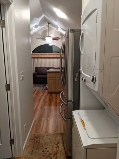 Stackable washer/dryer and full stainless steel fridge
