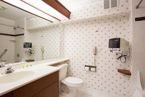 Combined shower/tub, hair dryer, towels