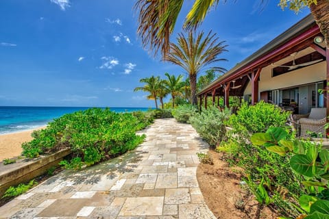 On the beach, sun loungers, beach towels