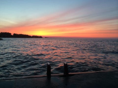 Rye Beach Pier w Cedar Point skyline and fireworks ahead
